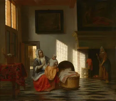 Интерьер с матерью и ребенком, 'Радость матери' by Питер де Хох, 1665 – 1668 — digital art print download