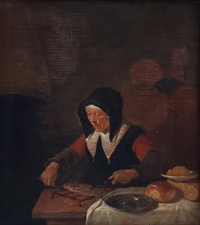 Старая женщина за едой by Квирийн Ван Бреекеленкам, 1635 – 1668 — digital art print download