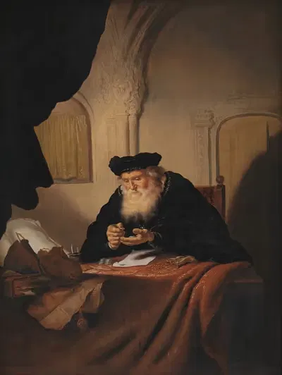 An Old Man Counting his Money by Salomon Koninck, 1635 — digital art print download