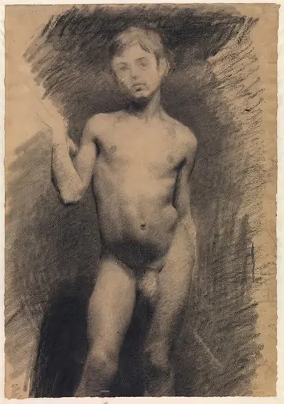 Stående nøgen dreng. Modelstudie by Vilhelm Hammershøi, 1884 – 1885 — digital art print download