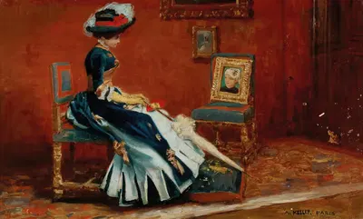 Paris, A Young Lady In A Gallery by Albert von Keller — digital art print download
