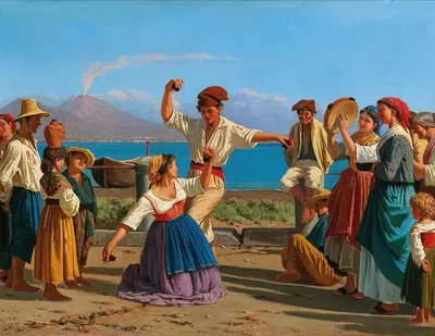 Tarantella, Naples With Vesuvius In The Background, by Alexandre Francia — digital art print download