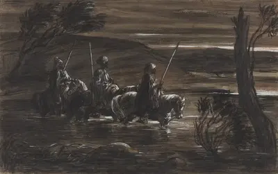 Трое арабских всадников, пересекающих реку by Александр-Габриэль Декамп, c. 1835 — digital art print download