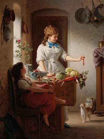 Идиллия на кухне by Антон Эберт, 1873 — digital art print download