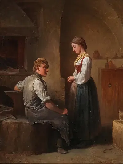 A Visit To The Smithy by Friedrich Friedländer, 1865 — digital art print download