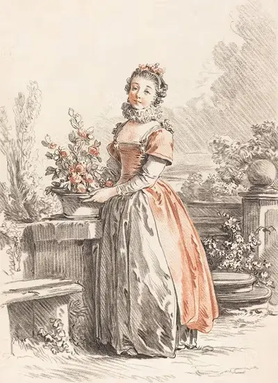 Молодая женщина, стоящая в парке by Жиль Демарто старший, c. 1770 — digital art print download
