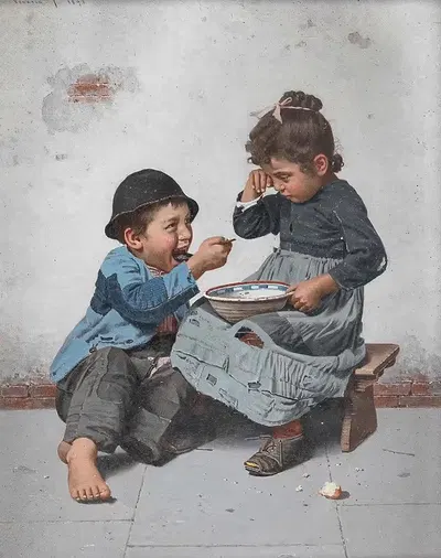 A Bowl With Porridge by Giulio del Torre, 1898 — digital art print download