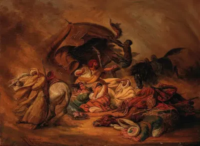 Караван в пустыне во время симума by Иоганн Германн Кретцшмер, 1844 — digital art print download