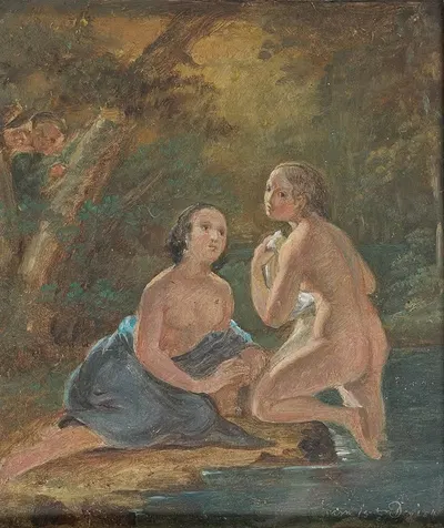Красивый вид у ручья в лесу by Йозеф Мёссл, 1844 — digital art print download