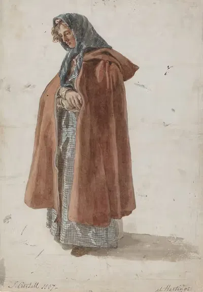 Молодая женщина в платке и плаще в Хастинге by Джошуа Кристалл, 1807 — digital art print download