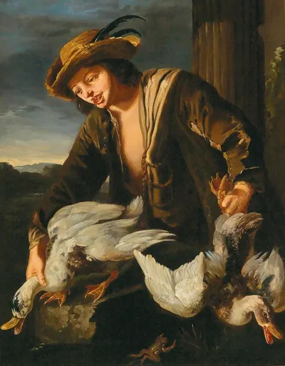 A Boy Holding Two Ducks by Lombard School — digital art print download