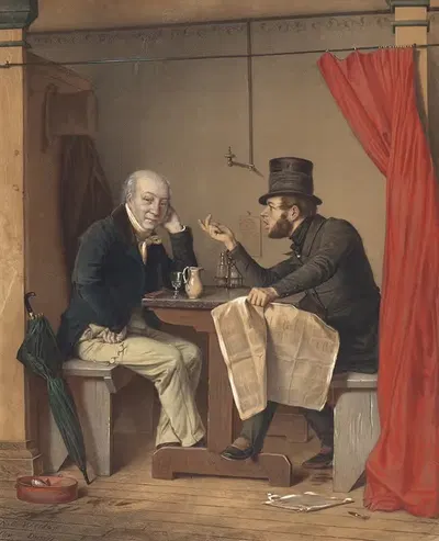 Politics In An Oyster House by Michele Fanoli, 1851 — digital art print download