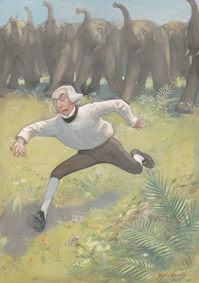 Мужчина, бегущий от слонов by Петер Ньюэлл, 1901 — digital art print download