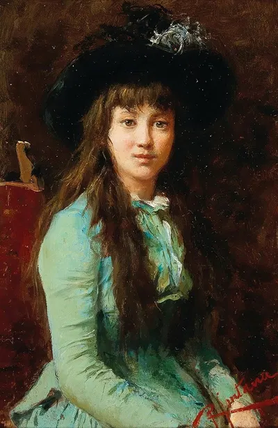 Portrait Of A Girl With A Feather Hat by Roberto Fontana — digital art print download