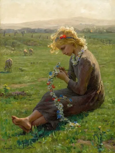 Девочка с венком из полевых цветов by Виржини Демон-Бретон — digital art print download