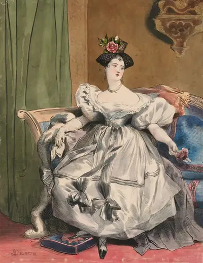 4 Heures Du Soir. Mlle. Laure Deveria, from Les Dix-huit Heures d'une Parisienne by Achille Devéria, c. 1830 — digital art…