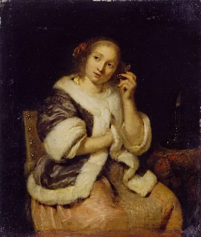 Дама с часами by Каспар Нетшер, c. 1669 — digital art print download