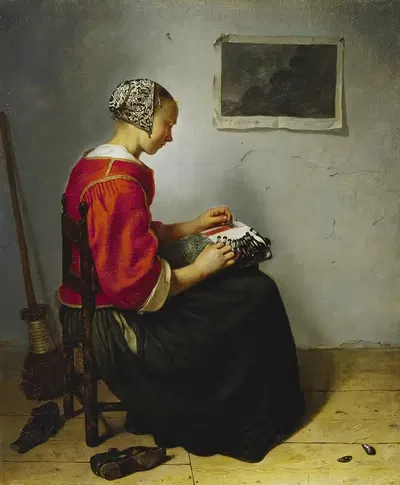 Кружевница by Каспар Нетшер, 1662 — digital art print download