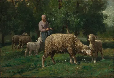 Пастушка с овцами by Шарль Эмиль Жак, c. 1876 — digital art print download