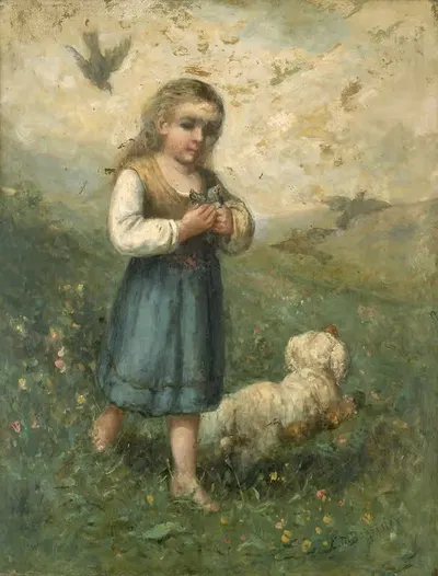Child with Birds and Dog by Edward Mitchell Bannister, 1882 — digital art print download