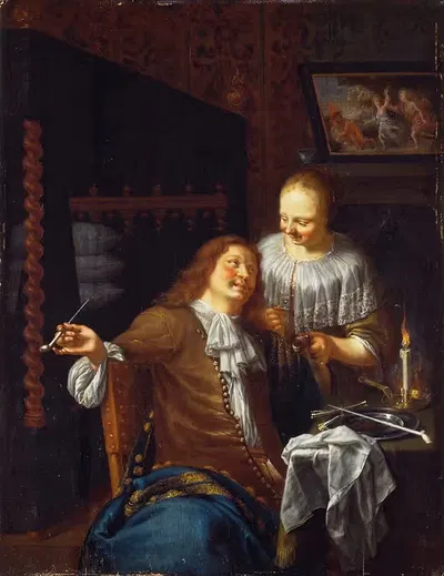 Дама и кавалер by Ян ван Мейрис, c. 1680 — digital art print download