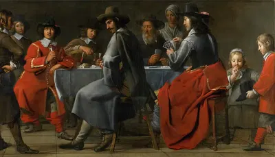 Gathering of Gamblers with Hurdy-Gurdy Player by Master of the Procession, c. 1660 — digital art print download