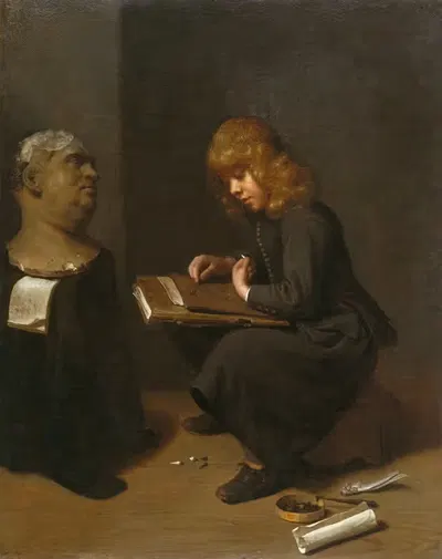 Мальчик, рисующий перед бюстом римского императора by Майкл Свиртс, c. 1661 — digital art print download