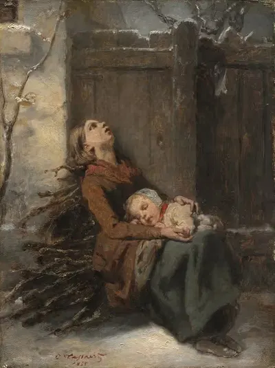 Бедная мертвая мать, держащая спящего ребенка зимой by Октава Тассаэрт, c. 1850 — digital art print download