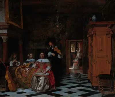 Портрет семьи, играющей музыку by Питер де Хох, 1663 — digital art print download