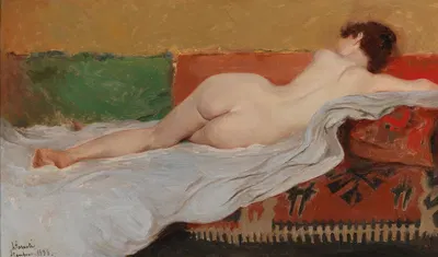 Rear View of a Female Nude by Stefano Farneti, 1886 — digital art print download
