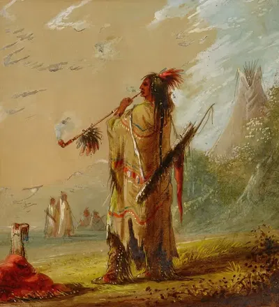 Шошонский индеец, курящий by Альфред Джейкоб Миллер — digital art print download