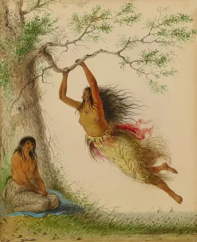 Индийские девушки на качелях by Альфред Джейкоб Миллер, 1860 — digital art print download