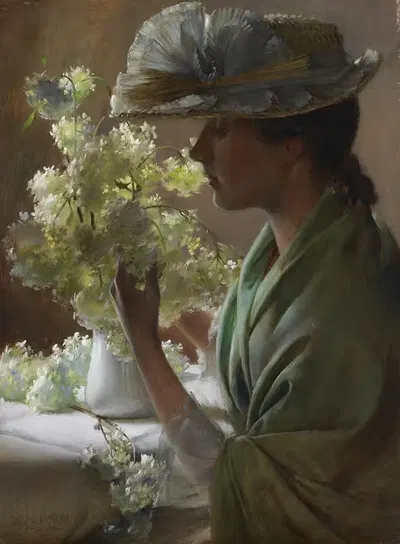 Дама с букетом (снежные шары) by Чарльз Кортни Карран, 1890 — digital art print download