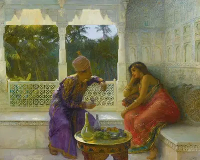Figures In An Interior With Garden Of Palms Beyond by Edwin Lord Weeks — digital art print download