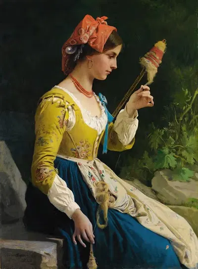 Пряха by Элеутерио Пальяно, 1869 — digital art print download