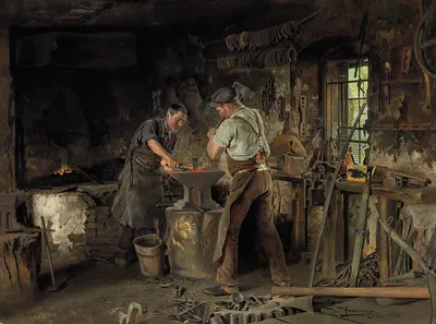 The Blacksmith's Forge by Johann Hamza, 1900 — digital art print download