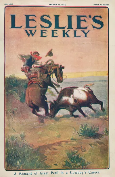 A moment of great peril in a cowboy's career by Charles Marion Russell, 1904 — digital art print download