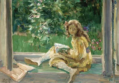 Молодая девушка читает у окна by Луиза Катрин Бресло, 1912 — digital art print download
