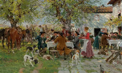 Обед охотников by Рафаэлло Сорби, 1922 — digital art print download
