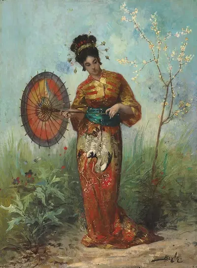 Японская женщина с зонтом by Пьер-Мари Бейль — digital art print download