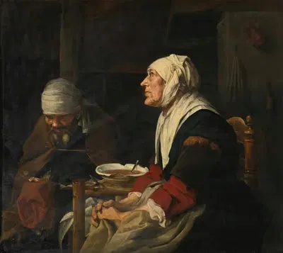 Благословение перед ужином, старая пара, сидящая за столом by Абрахам Ван Дейк — digital art print download
