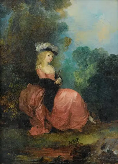 Young Woman Seated In a Park by Jean-Frédéric Schall — digital art print download