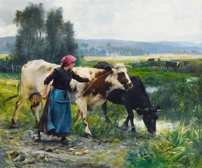 Молодая крестьянка с двумя коровами by Жюльен Дюпре — digital art print download
