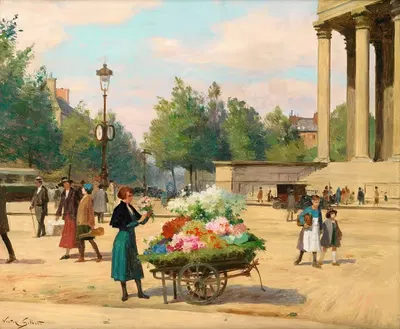 Продавец цветов перед церковью Мадлен, Париж by Виктор Габриэль Жильбер — digital art print download