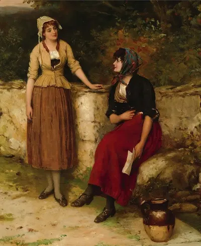 Sisterly Advice by William Oliver, 1887 — digital art print download