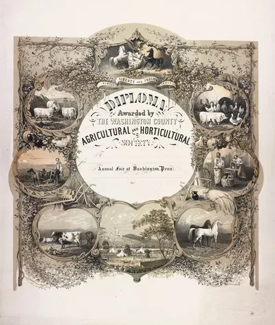 Diploma awarded by the Washington County Agricultural and Horticultural Society by Джеймс Фуллер Куин, 1858 — digital art…