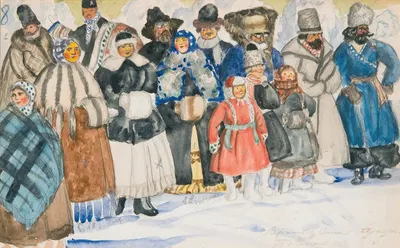 Design For The Spectators In The Power Of The Fiend by Boris Kustodiev, 1919 — digital art print download