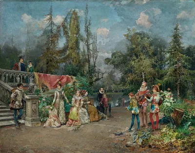 Venetian Court, Minstrel Scene by Cesare Auguste Detti, 1881 — digital art print download