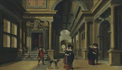 Элегантные фигуры во дворе by Дирк Ван Деллен, 1628 — digital art print download