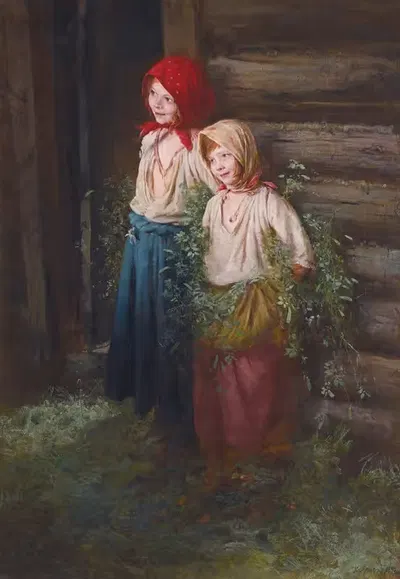 Деревенские девушки by Кирилл Викентьевич Лемох, 1892 — digital art print download